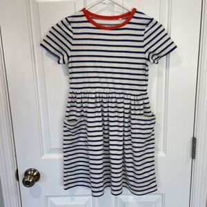 Boden Girls Navy White Dress Terry Cloth Dress Size 8 Stripes Cover Up